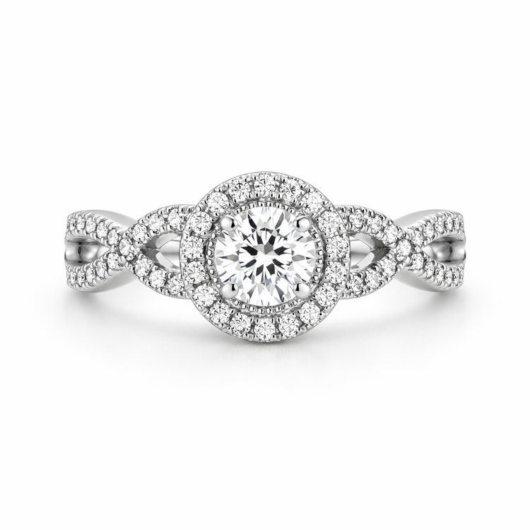 475076 14K WHITE GOLD .37CT H SI1 ROUND CENTER .62TCW DIAMOND INFINITY SHANK WITH MATCHING BAND