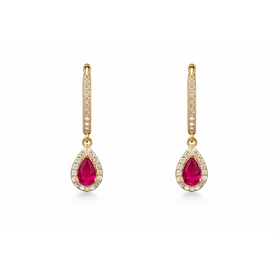 31609 14K YELLOW GOLD CUBIC ZIRCONIA PINK HALO DROP DANGLING EARRINGS