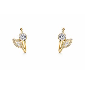 31626 14K YELLOW GOLD CUBIC ZIRCONIA MARQUIS AND ROUND BEZEL SHAPE HUGGIES