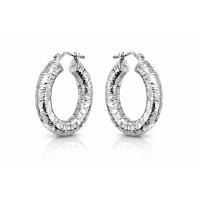 32096 18K WHITE GOLD DIAMOND CUT HAMMERED HOOPS .90''/4.85MM