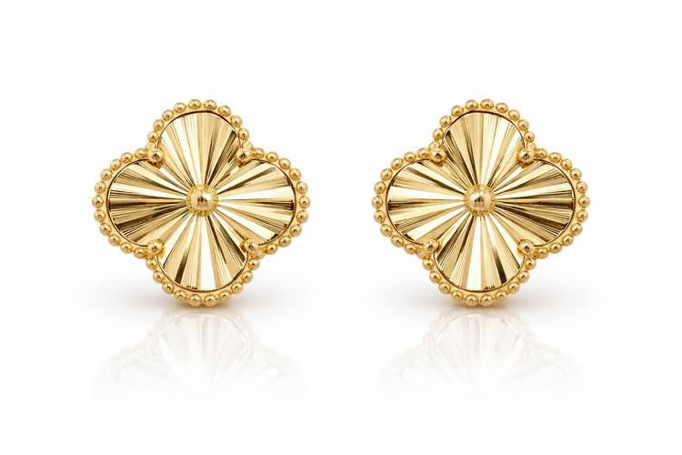 31107 14K YELLOW GOLD 13MM STARBURST CLOVER STUDS