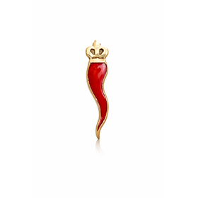 31628 14K YELLOW GOLD RED ENAMEL ITALIAN HORN SINGLE PUSH BACK STUD