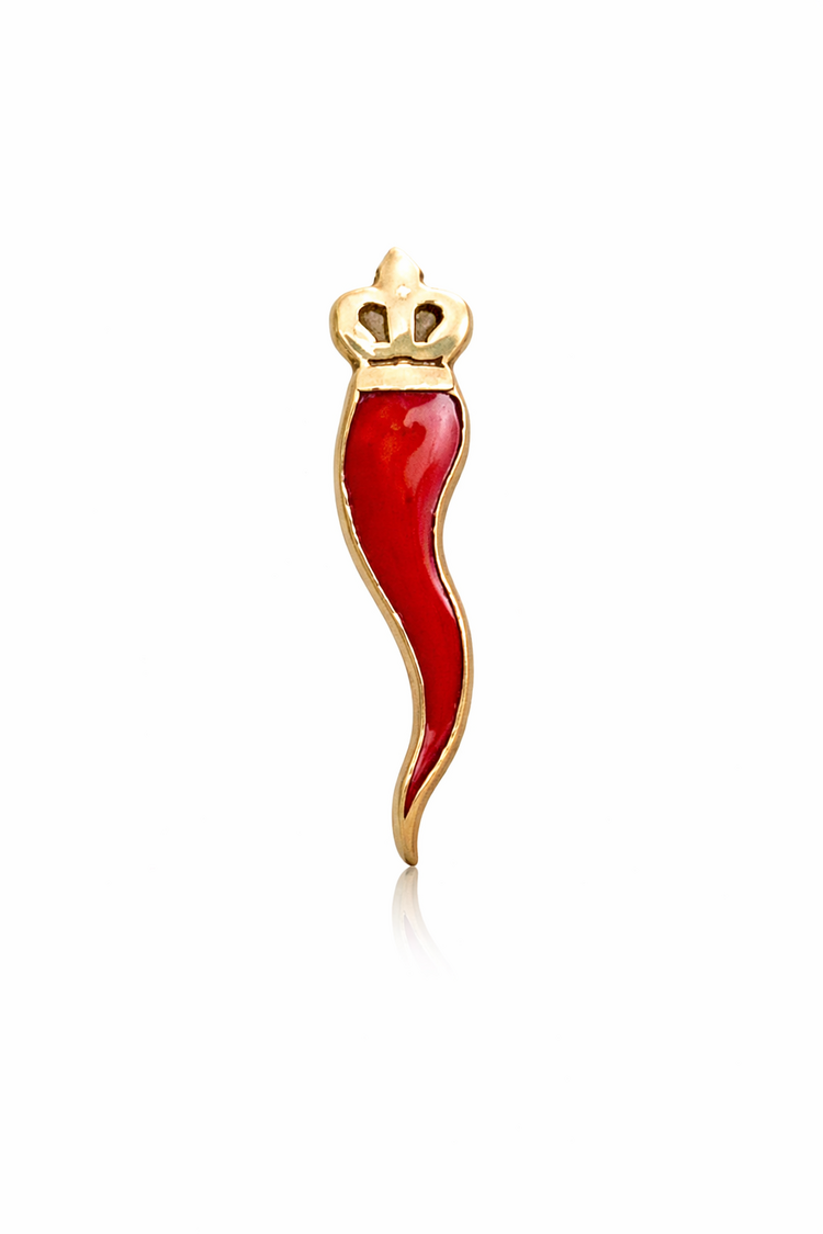 31628 14K YELLOW GOLD RED ENAMEL ITALIAN HORN SINGLE PUSH BACK STUD