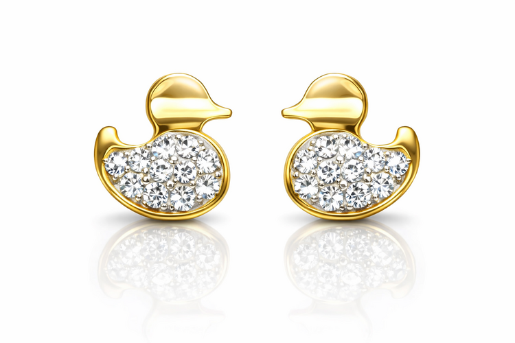 31637 14K YELLOW GOLD CUBIC ZIRCONIA DUCK STUDS