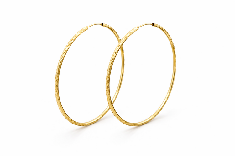31519 10K YELLOW GOLD DIAMOND CUT 2" ENDLESS HOOPS