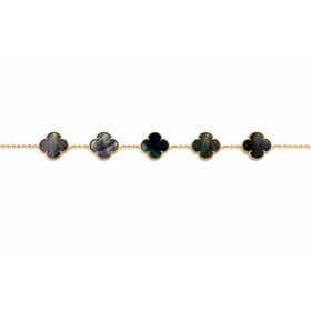 20484 14K YELLOW GOLD 13.5MM 5 BLACK MOTHER OF PEARL CLOVER BRACELET
