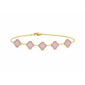 20483 14K YELLOW GOLD 11.5MM 5 TRANSPARENT PINK CLOVER BRACELET