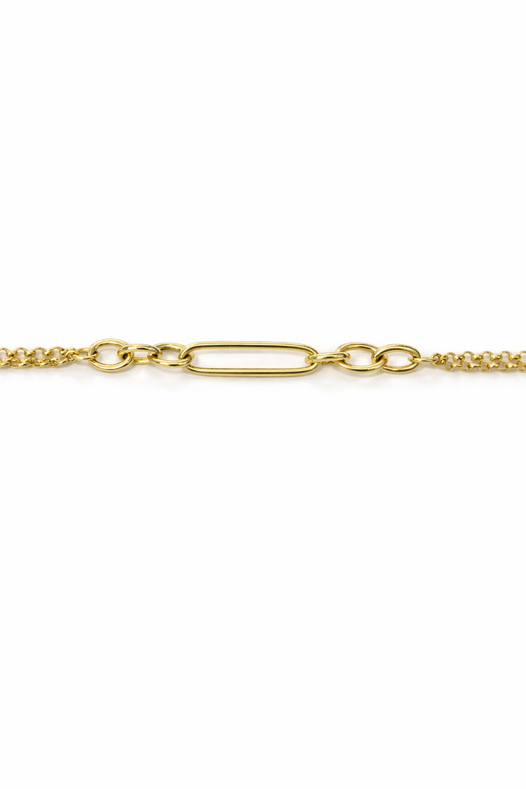 20440 14K YELLOW GOLD DOUBLE ROLO LINK WITH PAPERCLIP CENTER BRACELET