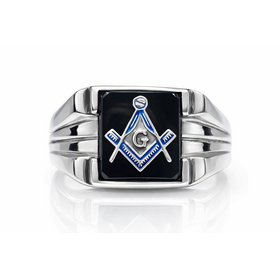 45098 STERLING SILVER SQUARE BLACK ONYX WITH YELLOW GOLD G  MASON RING