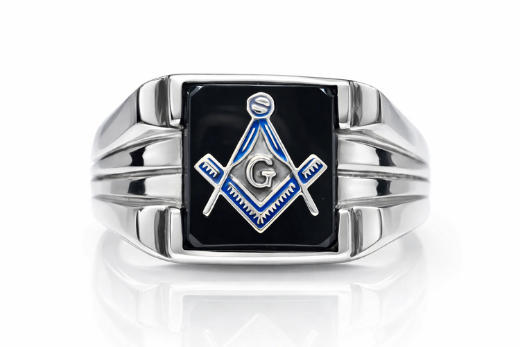 45098 STERLING SILVER SQUARE BLACK ONYX WITH YELLOW GOLD G  MASON RING