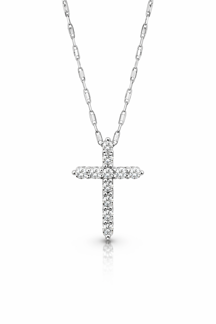 70658 14K WHITE GOLD .30CTW DIAMOND SMALL SLIDE CROSS PENDANT NECKLACE