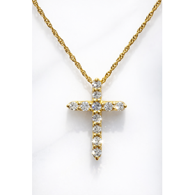 70659 14K YELLOW GOLD .30CTW DIAMOND SMALL CROSS PENDANT NECKLACE