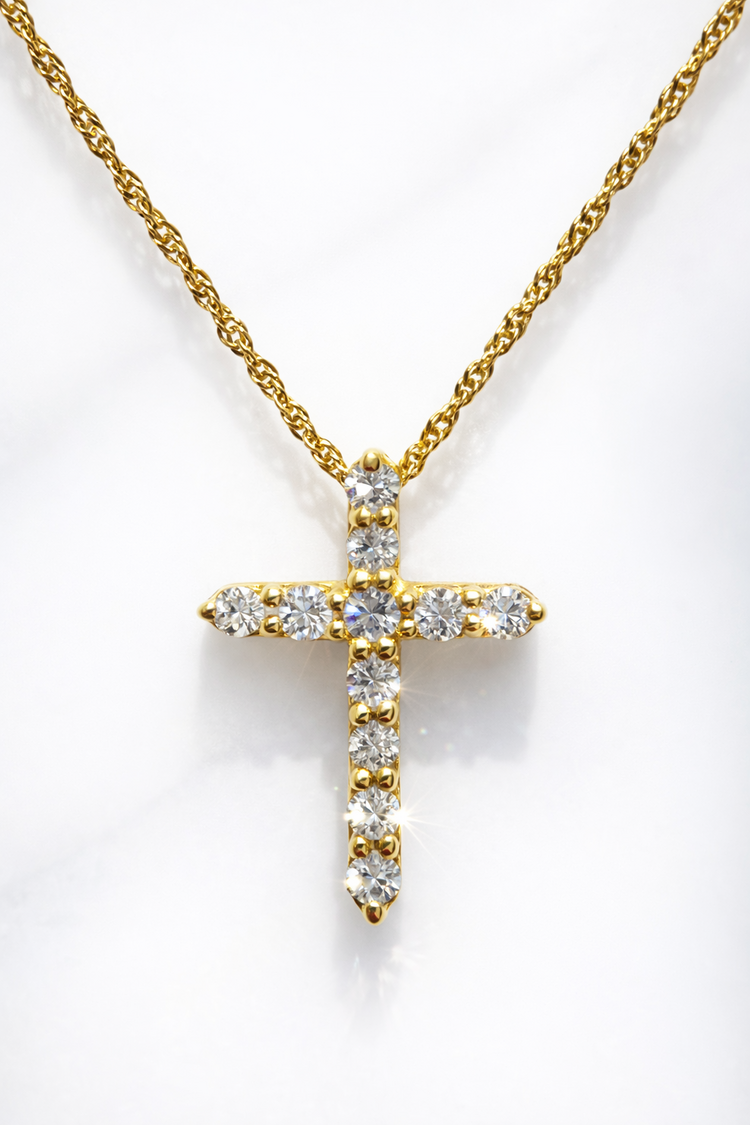 70659 14K YELLOW GOLD .30CTW DIAMOND SMALL CROSS PENDANT NECKLACE