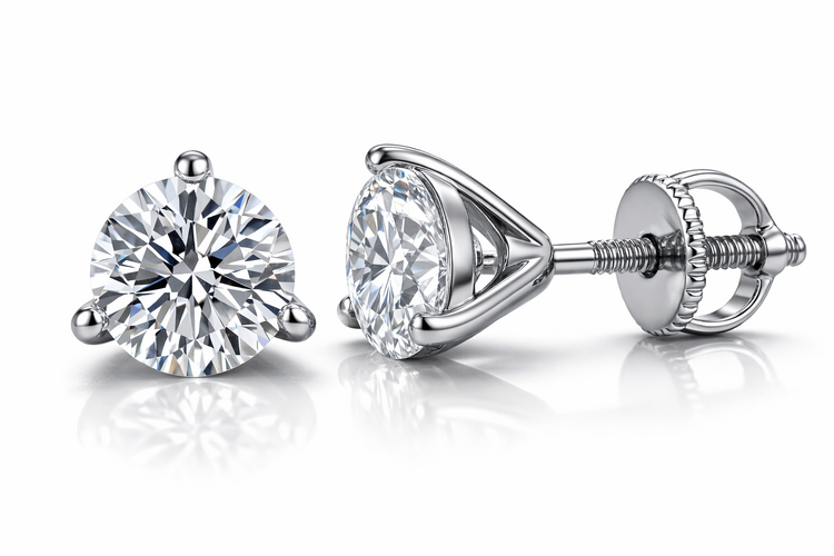 31679 14K WHITE GOLD  1.85TCW  LAB GROWN MARTINI SETTING DIAMOND STUDS SCREWBACKS