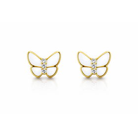 31516 14K YELLOW GOLD WHITE ENAMEL BUTTERFLY STUDS