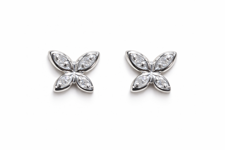 30323 14K WHITE GOLD .04TCW DIAMOND BUTTERFLY STUDS PUSH BACK