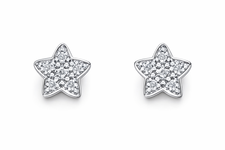 30444 14K WHITE GOLD .10TCW DIAMOND STARS STUDS PUSH BACK