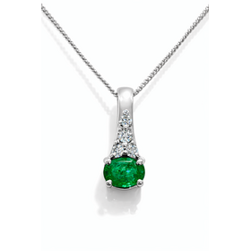 70561 14K WHITE GOLD OVAL SIDEWAY EMERALD .10CT DIAMOND PENDANT SET
