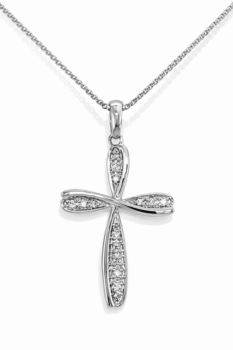 70029 14K WHITE GOLD SWIRL DESIGN .15TCW DIAMOND CROSS PENDANT SET