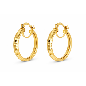30300 14K YELLOW GOLD HAMMERED DESIGN 4MM 1.25" HOOPS