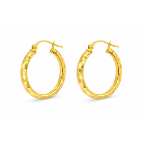31358 14K YELLOW GOLD DIAMOND CUT TUBE MEDIUM HOOPS
