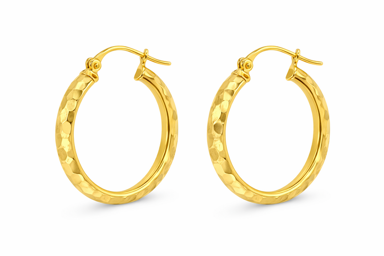31358 14K YELLOW GOLD DIAMOND CUT TUBE MEDIUM HOOPS