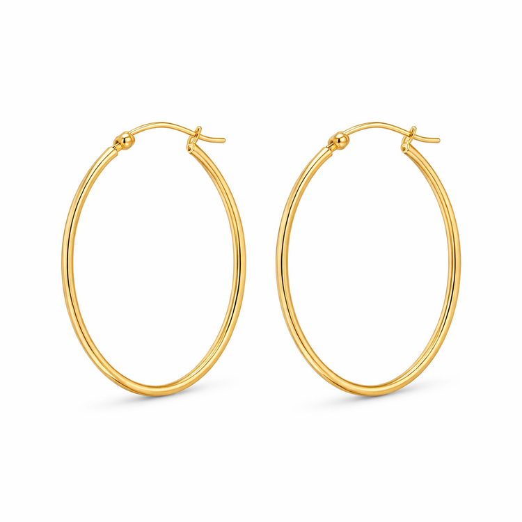 31555 14K YELLOW GOLD HIGH POLISHED OBLONG TUBED HOOPS
