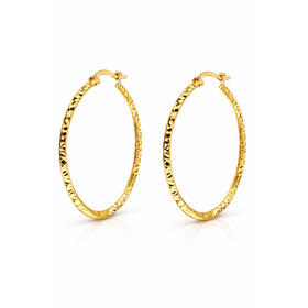 30400 14K YELLOW GOLD 1” KNIFE EDGE DIAMOND CUT DESIGN 1.75MM HOOPS
