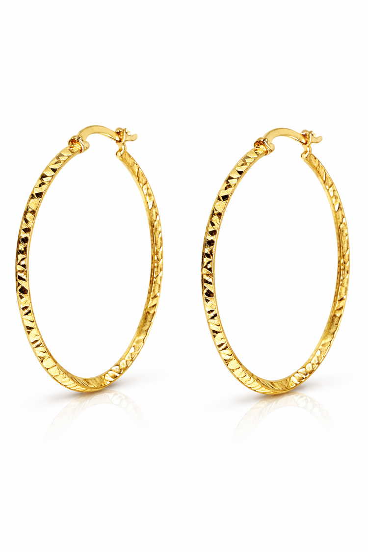 30400 14K YELLOW GOLD 1” KNIFE EDGE DIAMOND CUT DESIGN 1.75MM HOOPS