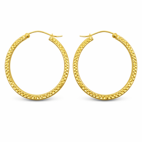 31556 14K YELLOW GOLD DIAMOND CUT FLAT TUBED HOOPS 1.25"