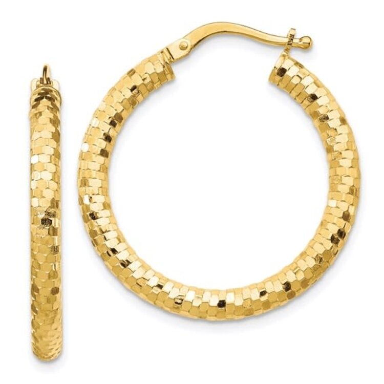 30383 14K YELLOW GOLD DIAMOND CUT 1” HOOPS