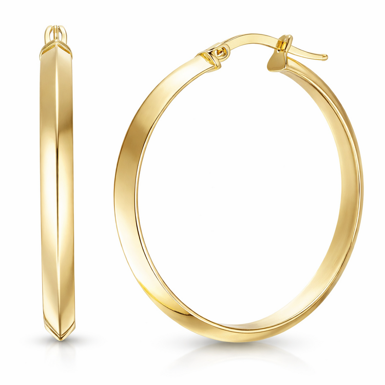 30990 14K YELLOW GOLD HIGH POLISHED KNIFEPOINT CENTER HOOPS 1''