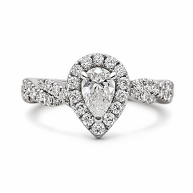 475472 14 WHITE GOLD .66TCW HALO PEAR SHAPE  BRAIDED SHANK DIAMOND RING