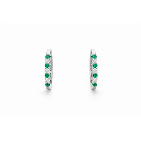 31680 14K WHITE GOLD .24TCW EMERALD DIAMOND OVAL HOOPS EARRINGS