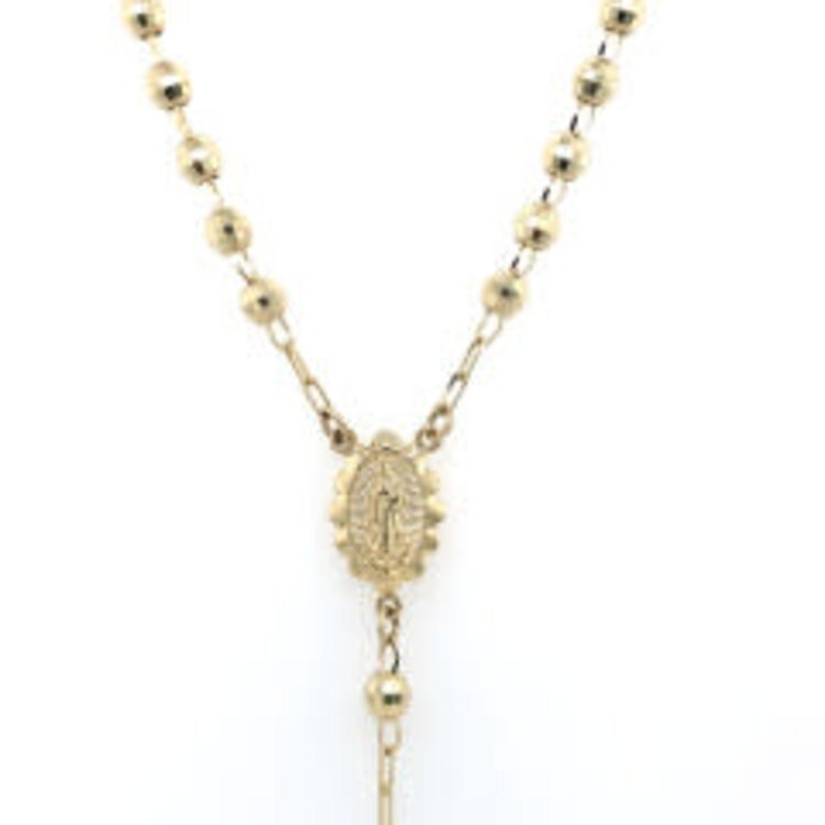 60219 14K YELLOW GOLD 18'' CHECKERBOARD CUT BEAD DESIGN 3MM ROSARY