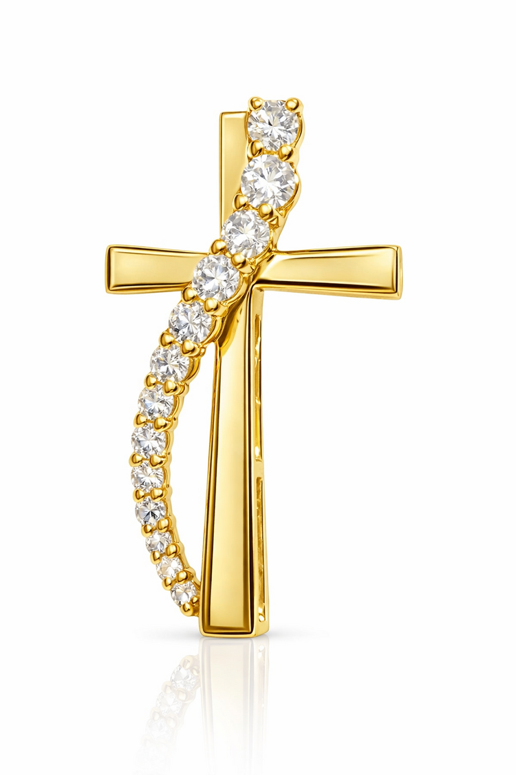 77415 10K YELLOW GOLD .25CT JOURNEY DIAMOND CROSS