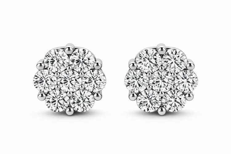 31690 14K WHITE GOLD .70CT DIAMOND CLUSTER STUDS