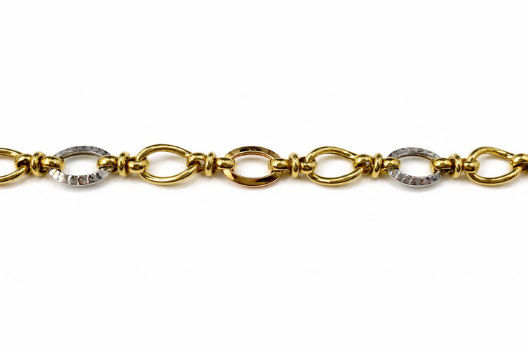 20422 14K TRI COLOR OPEN ROUND SEMI HOLLOW LINK BRACELET