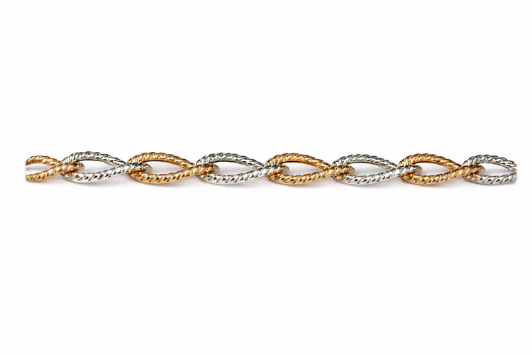 20480 14K 2 TONE OPEN MARQUIS TEXTURED LINK BRACELET