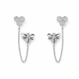 31688 14K WHITE GOLD CUBIC ZIRCONIA CHAINED BUMBLEBEE STUDS