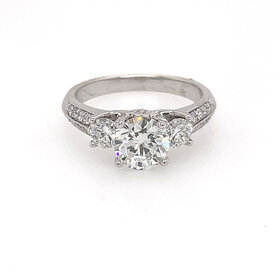 475354 18K WHITE GOLD 1.02CT F VS2 DIAMOND CENTER  .45TCW  PAST PRESENT FUTURE 2 ROW SHANK ENGAGEMENT RING