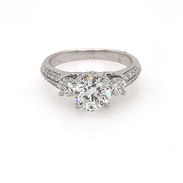 475354 18K WHITE GOLD 1.02CT F VS2 DIAMOND CENTER  .45TCW  PAST PRESENT FUTURE 2 ROW SHANK ENGAGEMENT RING