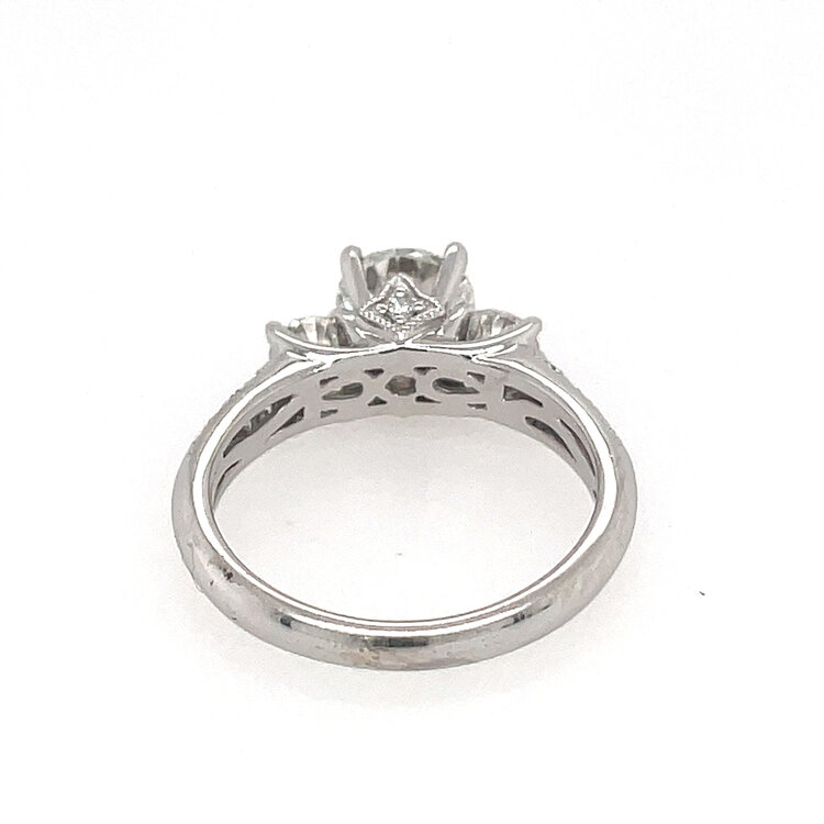 475354 18K WHITE GOLD 1.02CT F VS2 DIAMOND CENTER  .45TCW  PAST PRESENT FUTURE 2 ROW SHANK ENGAGEMENT RING