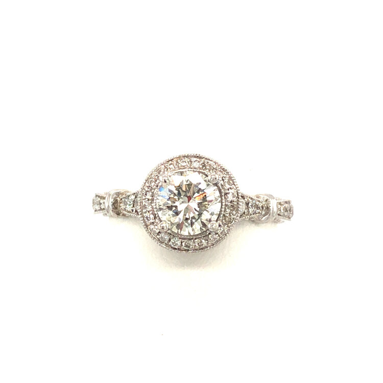 475264 14K WHITE GOLD .83CT I I1 HALO .37TCW VERSAGGIO ENGAGEMENT RING