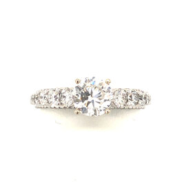 477661 18K WHITE GOLD .86CT H VS2 CENTER .85CT DIAMOND PAVE UNDER GALLERY PRONG SET SHANK ENGAGEMENT RING