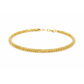20238 14K YELLOW GOLD DOUBLE ROW FACETED BEADS BANGLE BRACELET