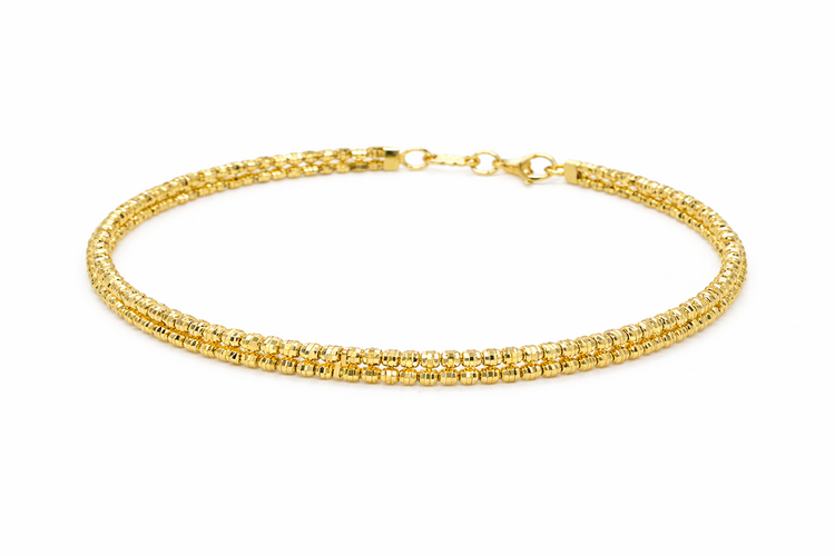 20238 14K YELLOW GOLD DOUBLE ROW FACETED BEADS BANGLE BRACELET