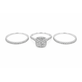 40248 10K WHITE GOLD 1TCW DIAMOND CLUSTER. CENTER WITH SQUARE HALO AND TWO MATCHING DIAMOND BANDS
