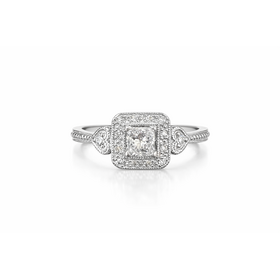 40406 14K WHITE GOLD .35CT DIAMOND PRINCESS CUT HALO WITH HEARTS ON THE SHANK RING