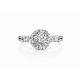 40237 10K WHITE GOLD .50TCW CLUSTER WITH MIRACLE SET HALO SPLIT TWISTED SHANK RING